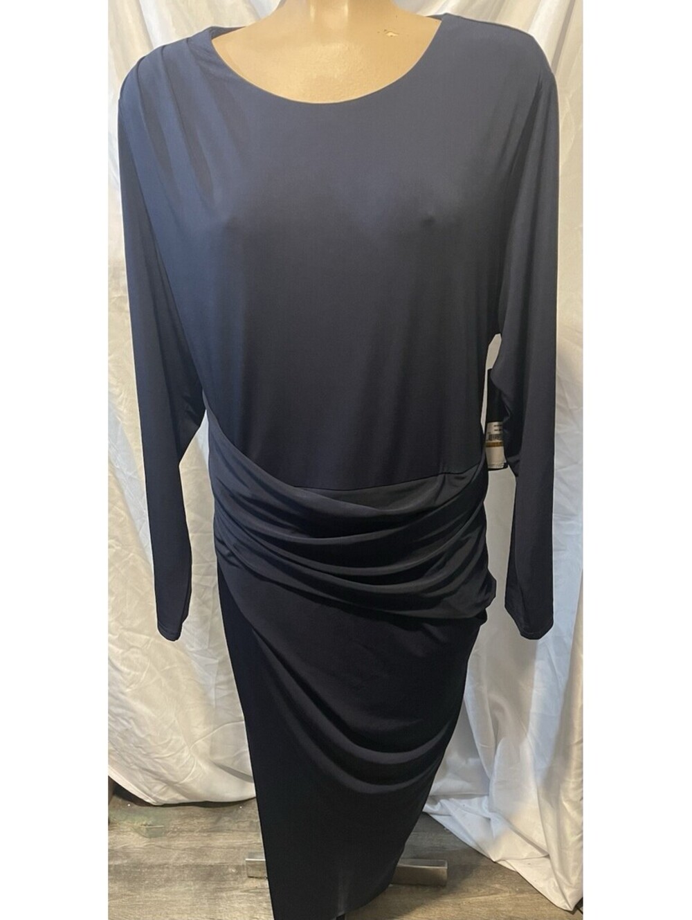 Rachel Roy Navy Blue Floral Svana Long Sleeve Jersey Dress 3XL Draped Work Party